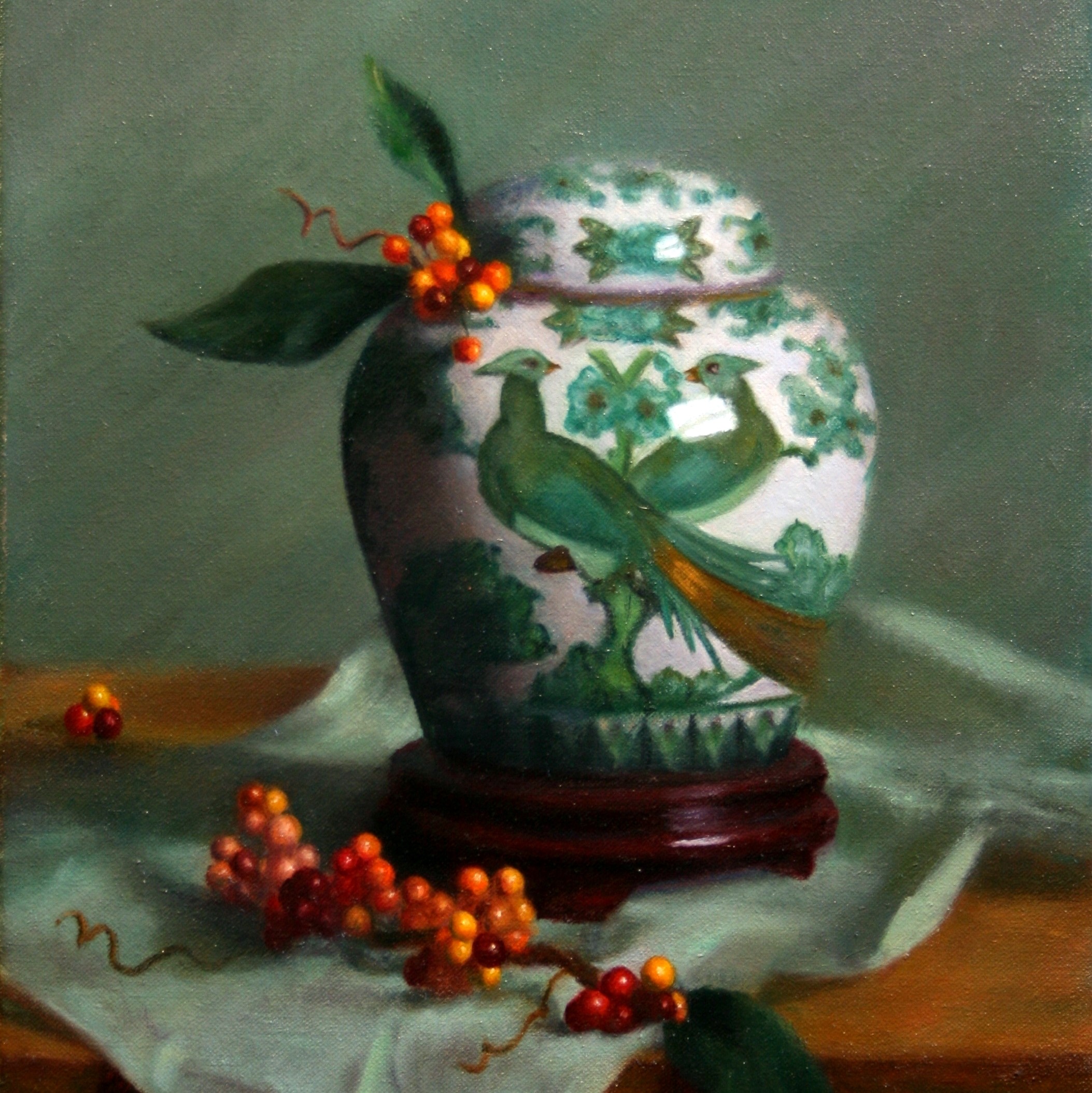 Peacocks and Berries by Lynn Melhman